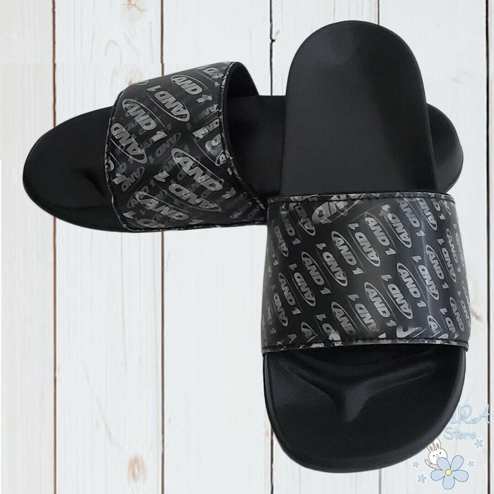 NWT AND1 MEN''S BLACK SLIP ON SLIDES SANDALS